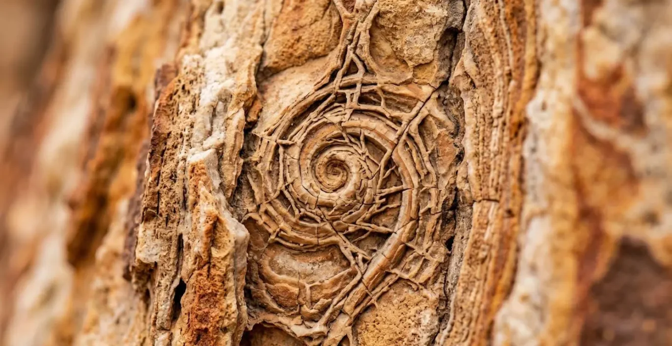 Gros plan macro d'une texture de roche érodée révélant des fractales minérales et des strates géologiques