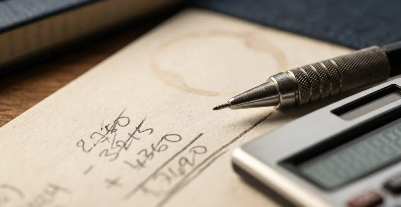 Gros plan sur des documents financiers et une calculatrice illustrant le calcul du taux journalier moyen