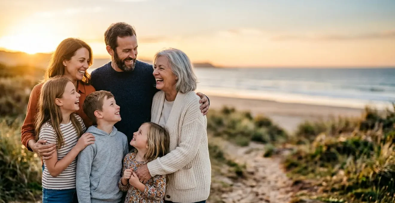 Famille partageant un moment de complicité et de joie ensemble en vacances