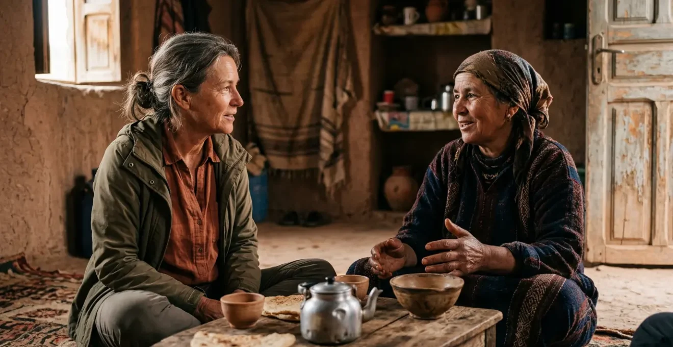Voyageur immergé dans la vie locale authentique lors d'un séjour culturel