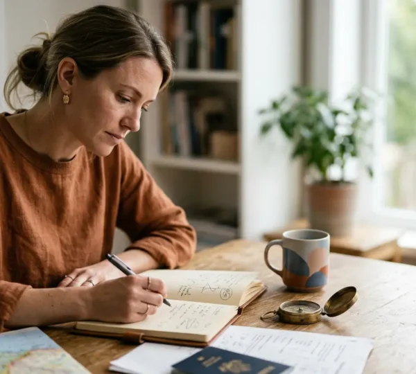 Professionnel du voyage planifiant un itinéraire touristique dans un environnement de travail moderne